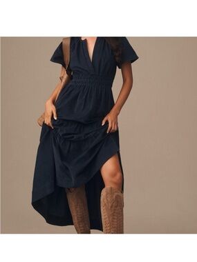 Anthropologie Somerset Dress in Navy Corduroy size Large Petite